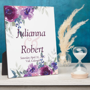 Watercolor purple and mauve floral wedding plaqu plaque
