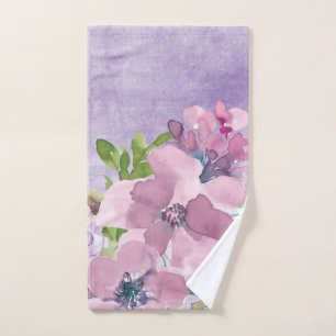 Watercolor Purple and Mauve Flowers Hand Towel