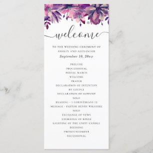 Watercolor purple and pink floral script wedding programme