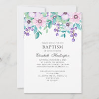 Watercolor purple and pink flowers. Floral baptism