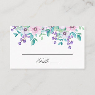 Watercolor purple and pink flowers. Floral wedding Place Card