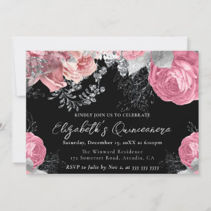 Watercolor Purple and Silver Roses Quinceanera Invitation