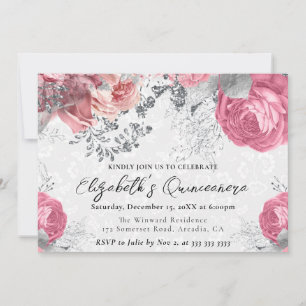 Watercolor Purple and Silver Roses Quinceanera Invitation