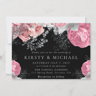 Watercolor Purple and Silver Roses Wedding Invitation