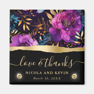 Watercolor Purple and Teal Flowers Wedding Magnet