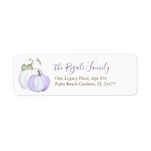 Watercolor Purple and White Pumpkin Return Address