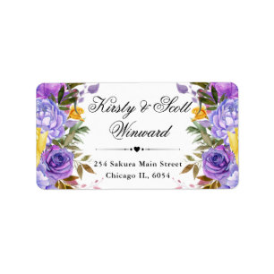 Watercolor Purple and Yellow Flowers address Label