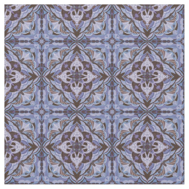 Watercolor Purple Azulejo Spanish Tile Fabric (Close Up)