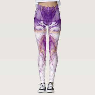 Watercolor Purple Background with Golden Foils Leggings