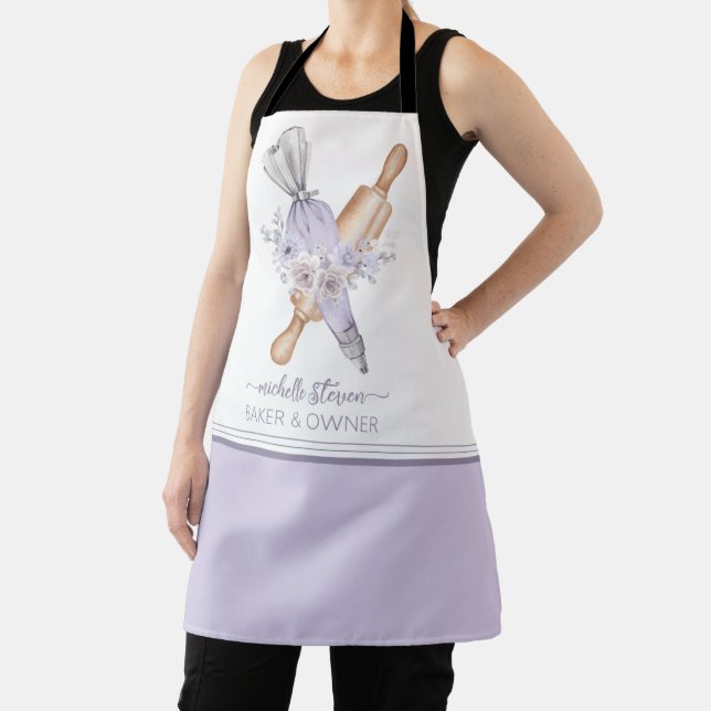 Watercolor Purple Bakery Floral Tool Apron (Insitu)