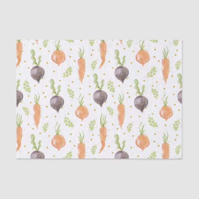 WATERCOLOR PURPLE BEETS AND ORANGE CARROTS TISSUE PAPER (Front)