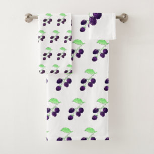 Watercolor Purple Blackberry Botanical Bath Towel Set