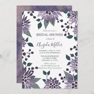 Watercolor Purple Bling Floral Frame Bridal Shower Invitation