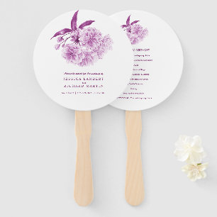 Watercolor purple blossom wedding program fans