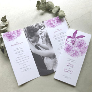 Watercolor purple blossom wedding trifold program flyer