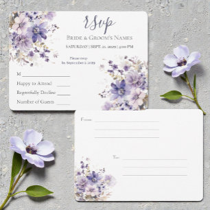 Watercolor Purple & Blue Floral Wedding RSVP Invitation