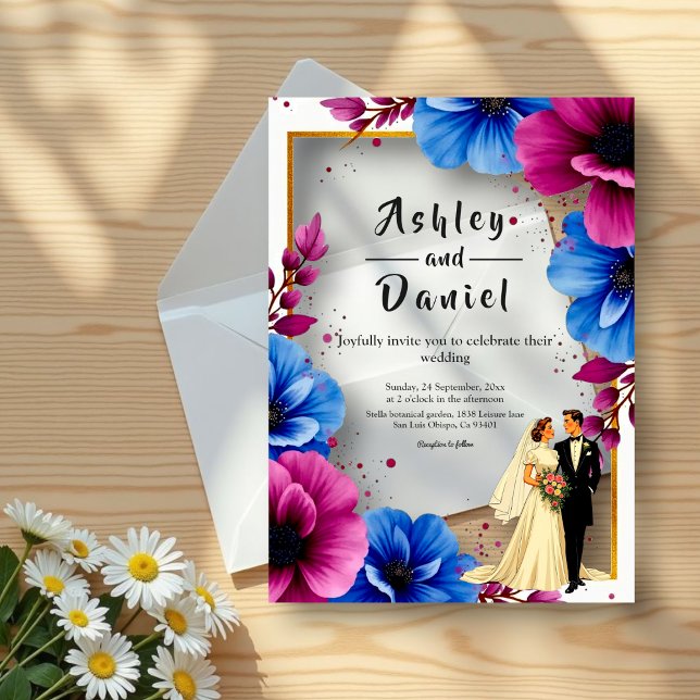 Watercolor Purple Blue Flowers Elegant Wedding Acrylic Invitations (Creator Uploaded)