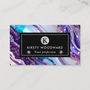 Watercolor Purple & Blue Glitter Agate Alcohol Ink Business Card
