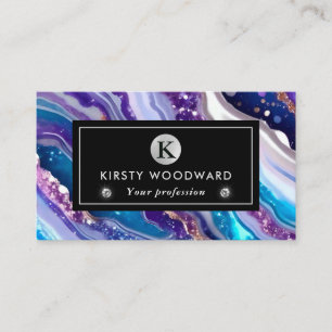 Watercolor Purple & Blue Glitter Agate Alcohol Ink Business Card