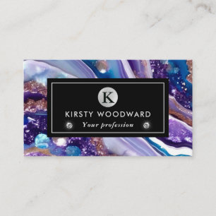 Watercolor Purple & Blue Glitter Agate Alcohol Ink Business Card