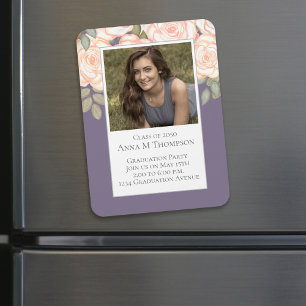 Watercolor Purple Blush Floral Graduation Magnet