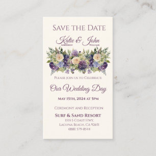 Watercolor Purple Bouquet-Wedding Save the Date- Business Card