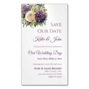 Watercolor Purple Bouquet-Wedding Save the Date- Magnetic Business Card