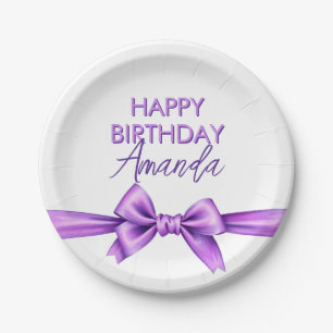 Watercolor Purple Bow Coquette Sweet 16 Birthday Paper Plate