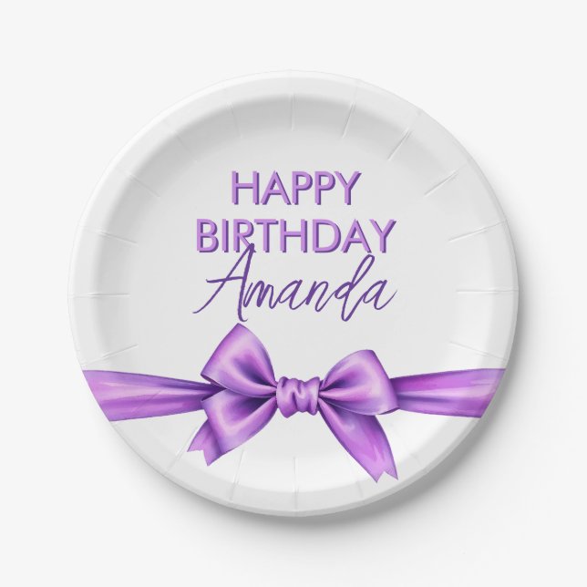 Watercolor Purple Bow Coquette Sweet 16 Birthday Paper Plate (Front)