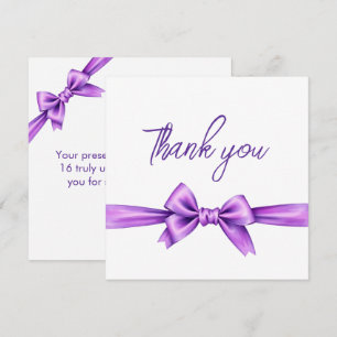 Watercolor Purple Bow Coquette Sweet 16 Birthday Thank You Card