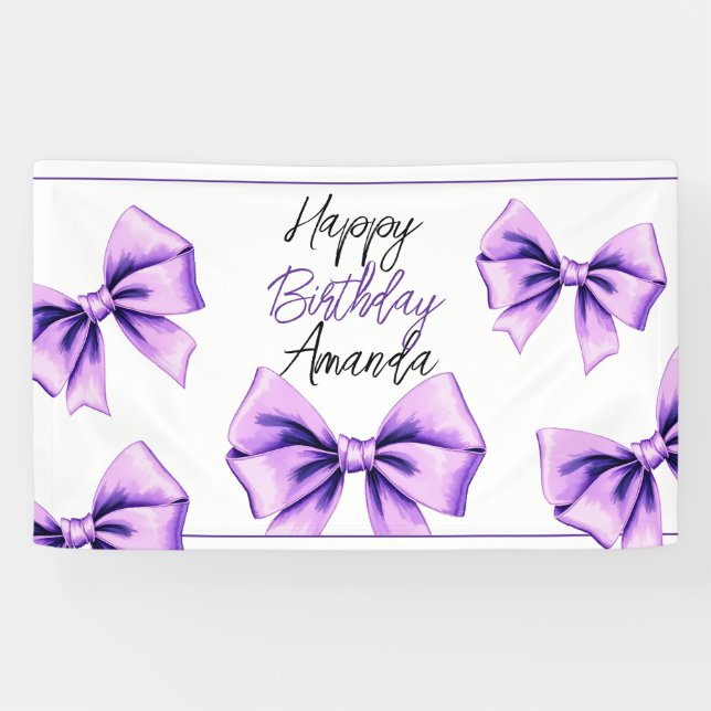 Watercolor Purple Bow Sweet 16 Birthday Banner (Horizontal)