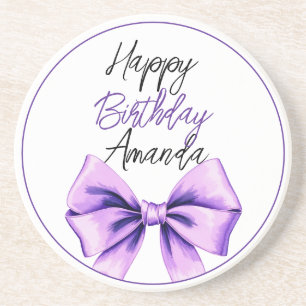 Watercolor Purple Bow Sweet 16 Birthday Coaster