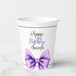 Watercolor Purple Bow Sweet 16 Birthday Paper Cups