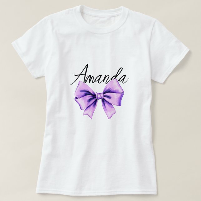 Watercolor Purple Bow Sweet 16 Birthday T-Shirt (Design Front)