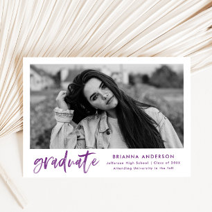 Watercolor Purple Brush Script Graduation Party Invitation