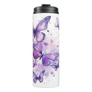 Watercolor Purple Butterflies Thermal Tumbler