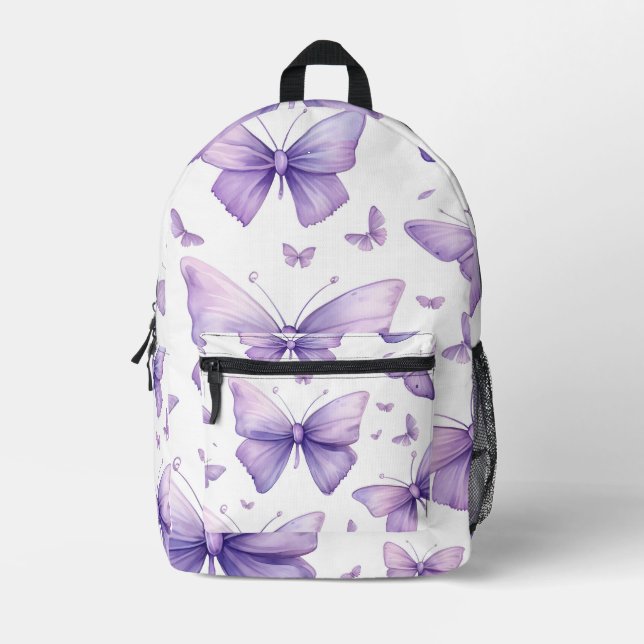 Watercolor Purple Butterfly Printed Backpack (Front)