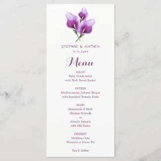 Watercolor Purple Calla Lily Floral Wedding Menu