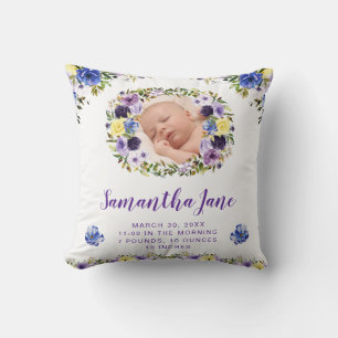 Watercolor Purple & Cream Flowers Baby Photo Cushion