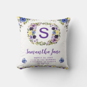 Watercolor Purple & Cream Flowers Wreath Baby  Cushion