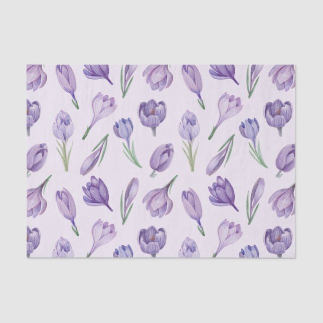 Watercolor Purple Crocus Spring Flowers  Tissue Paper (Front)