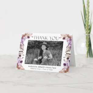 Watercolor Purple Crystals Photo Graduation Thank You Card