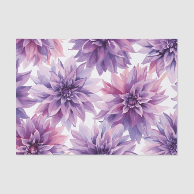 Watercolor Purple Dahlia Flowers  Tissue Paper (Front)