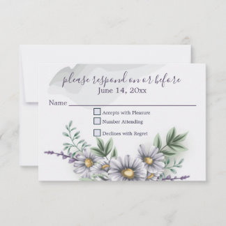 Watercolor Purple Daisy Wedding RSVP Card