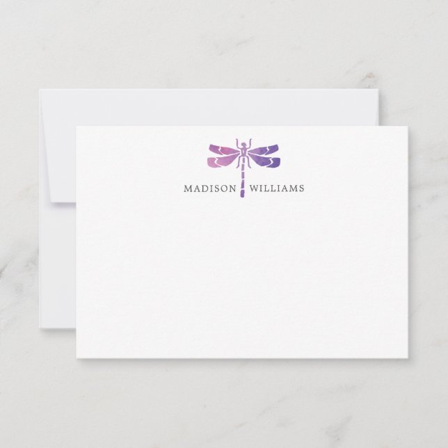 Watercolor Purple Dragonfly Personalised Card (Front)