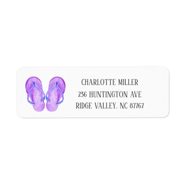 Watercolor Purple Flip Flops Address Label (Front)