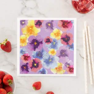 Watercolor Purple Flora Pattern Boho Garden Party Napkin