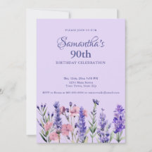 Watercolor Purple Floral 90th Birthday Party
