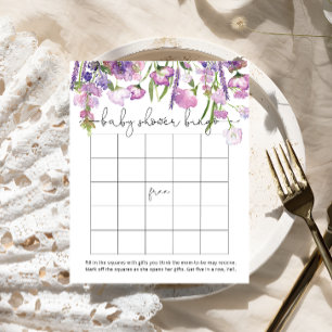 Watercolor Purple Floral Baby Shower Bingo Game