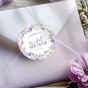 Watercolor Purple Floral Bridal Shower Classic Round Sticker